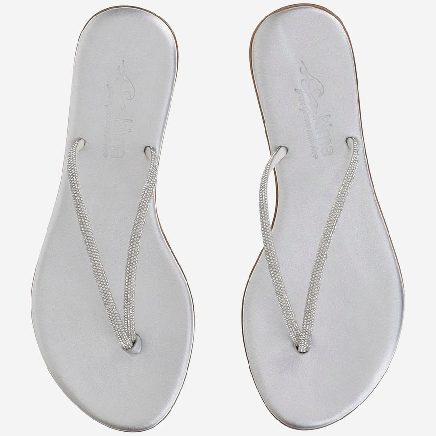 Leather Sandals With Rhinestones Silver