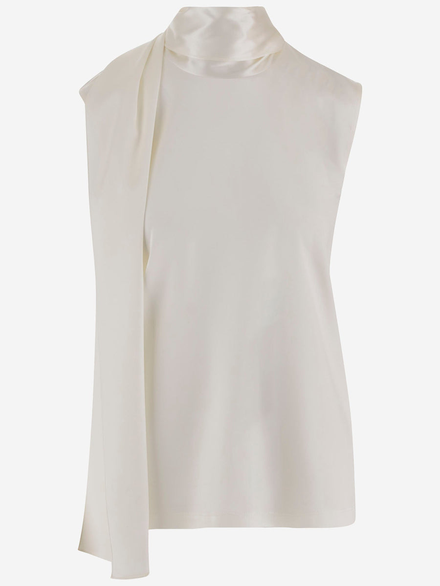 Top Stretch Silk Satin White Tops