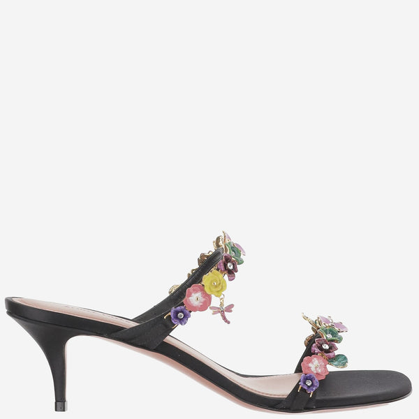 Sandals Vittoria Black Satin And Metal