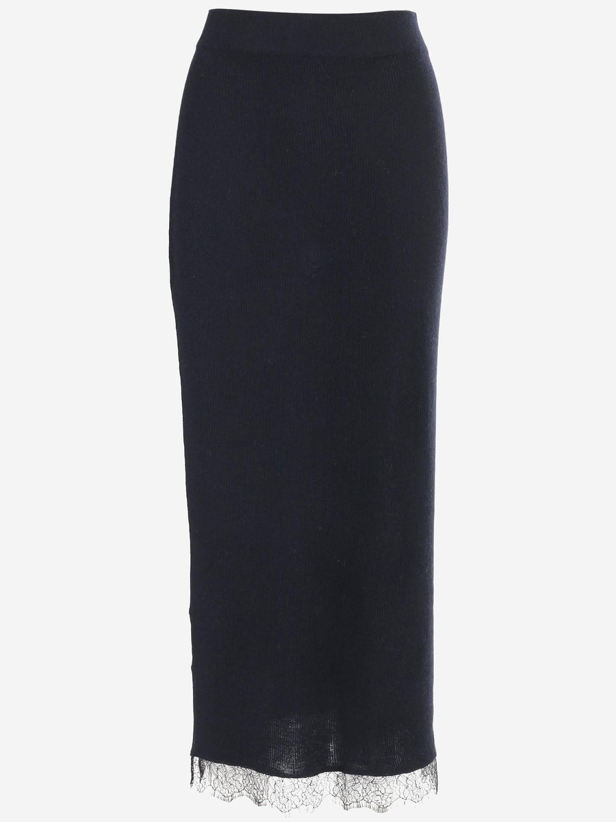 Cashmere Skirt With Lace Detail Dark Navy