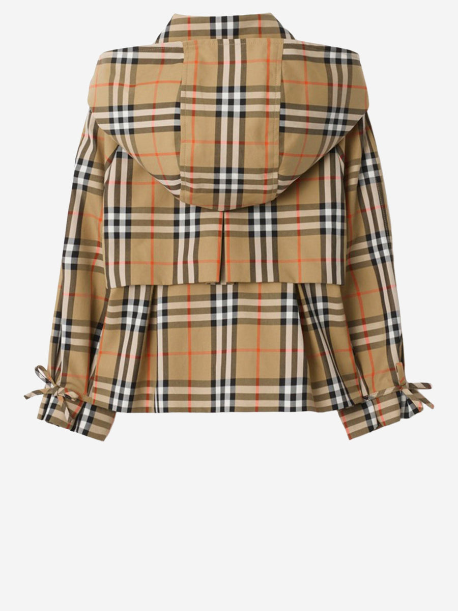 Hooded Checked Cotton Trench Coat Jacket