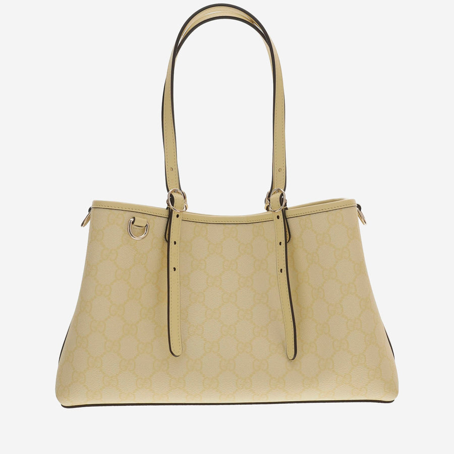 Gg Emblem Shopping Bag Yellow Leather Handbags