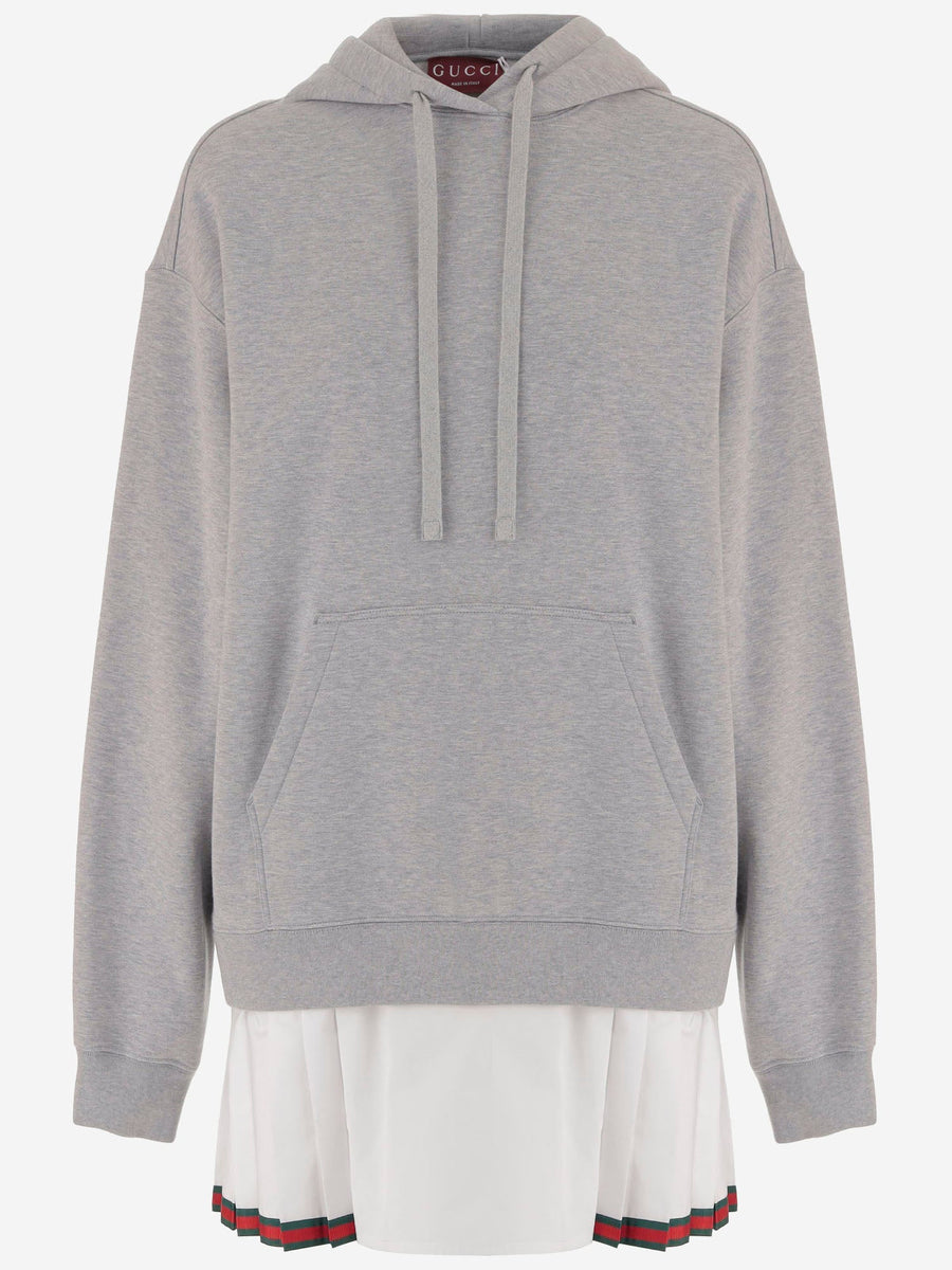 Cotton Dress With Pleated Skirt Grey