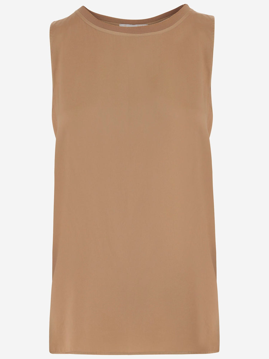 Sleeveless Stretch Cotton Top — Brown Tops