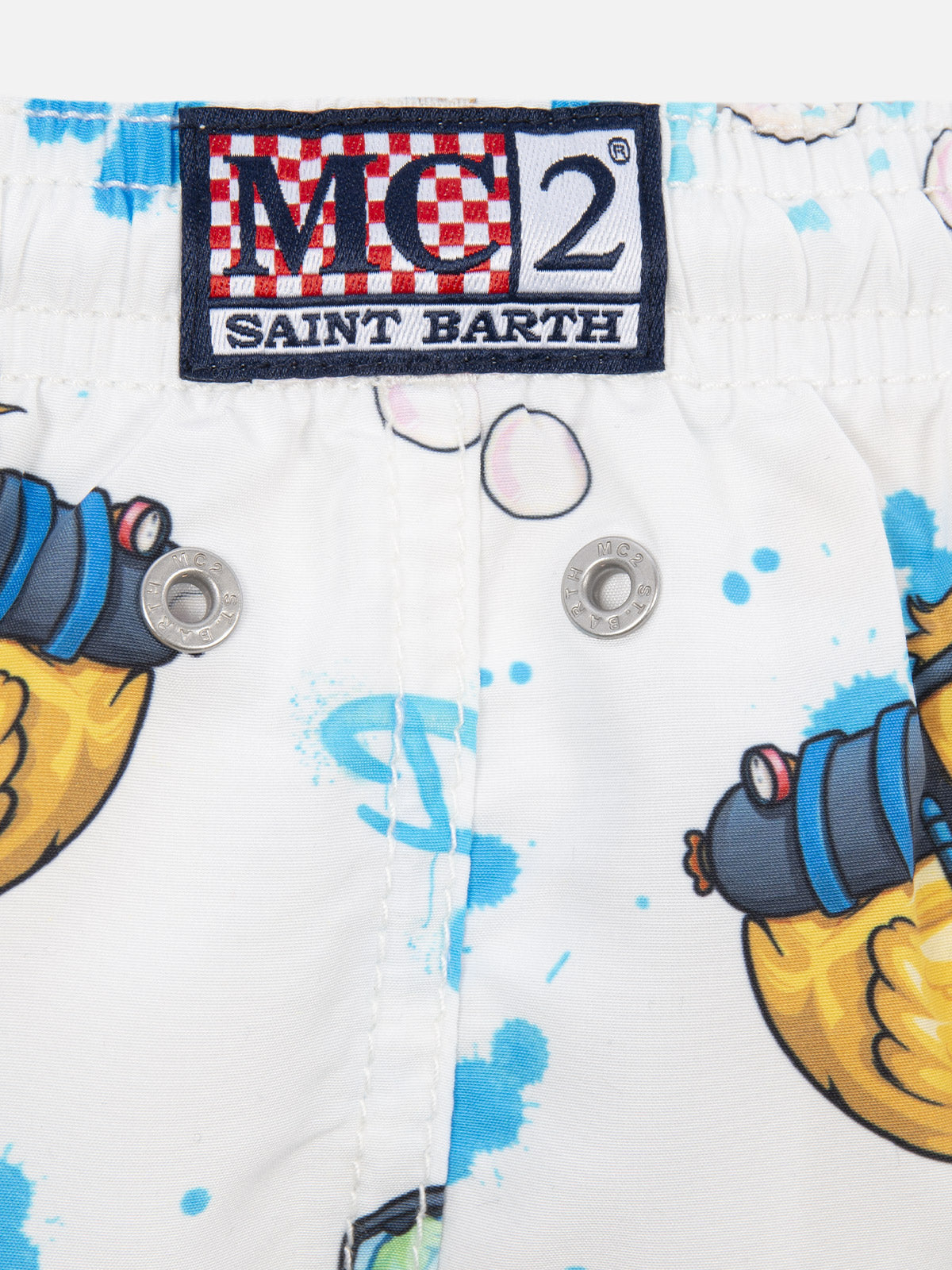 Boy Mid-Length Jean Swim-Shorts With Crypto Ducky Print | Cryptopuppets Special Edition White Swimshort
