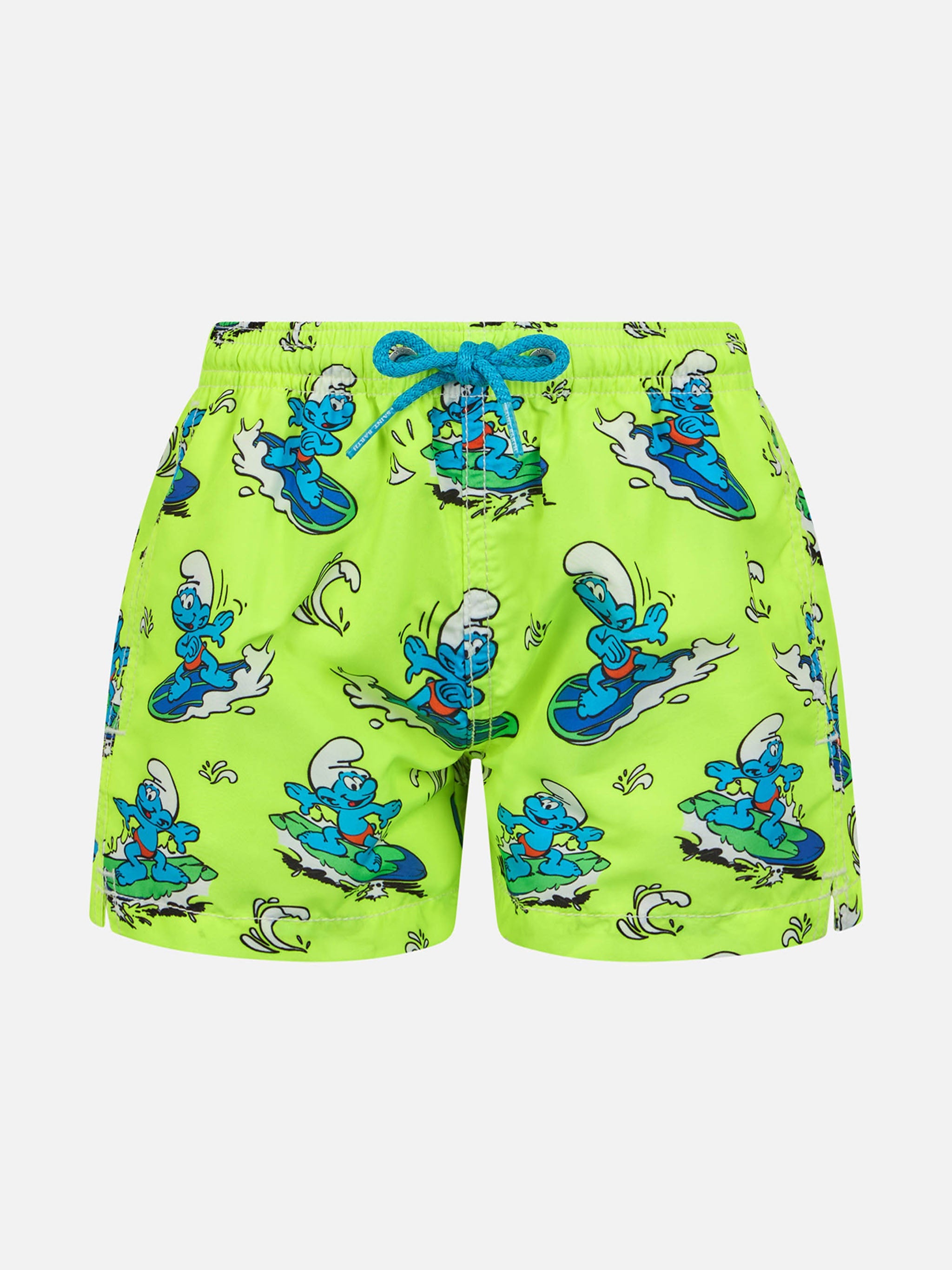 Boy Mid-Length Jean Swim-Shorts With Smurf Print | The Special Edition Yellow Swimshort