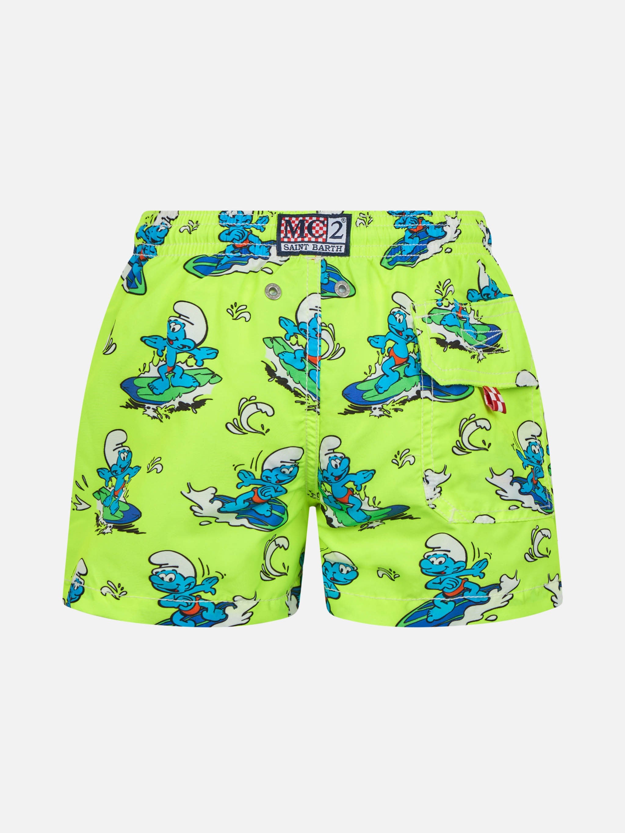 Boy Mid-Length Jean Swim-Shorts With Smurf Print | The Special Edition Yellow Swimshort