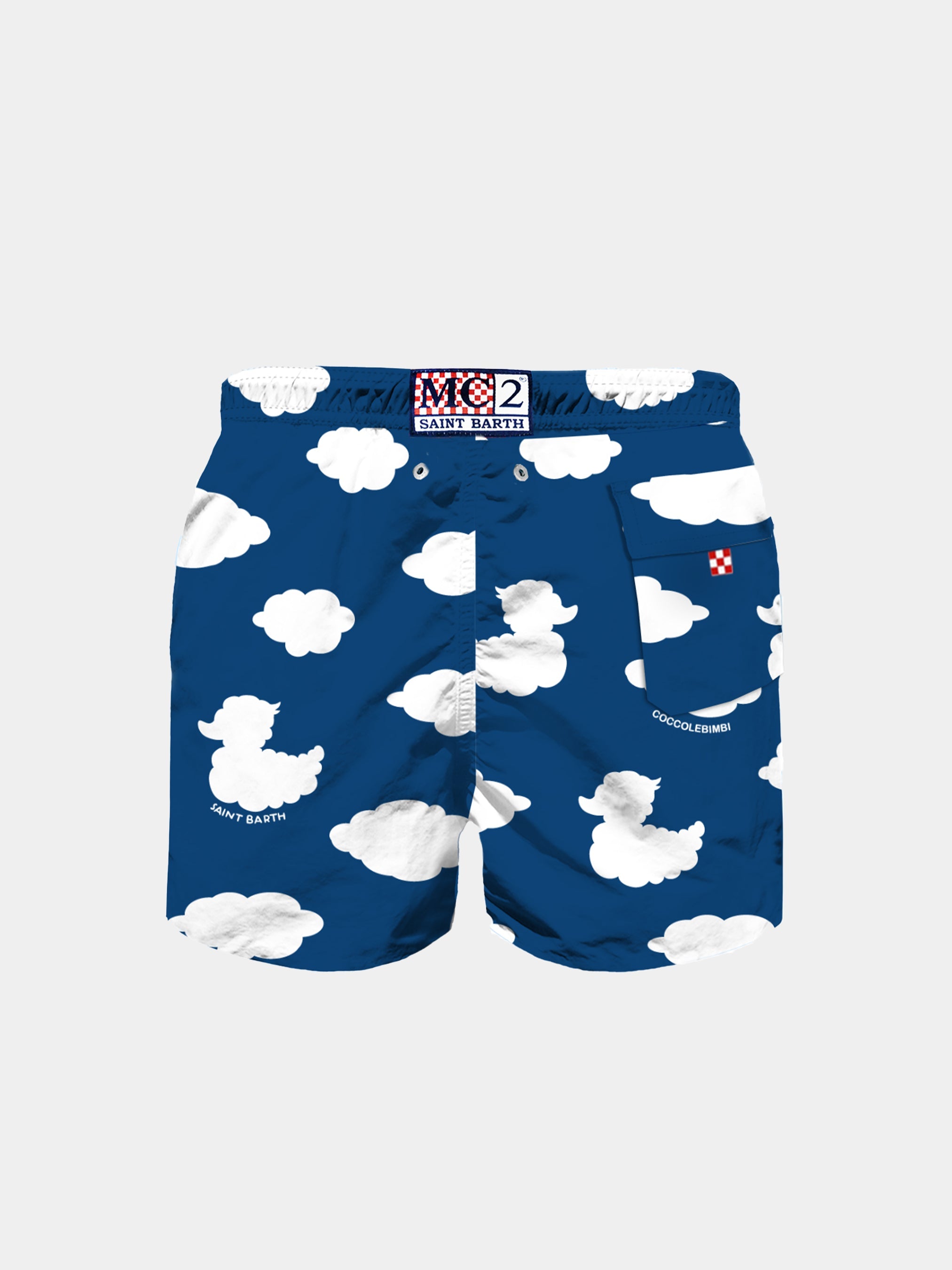 Boy Classic Swim Shorts With Clouds Print And Embroidery | Coccolebimbi Special Edition Blue Swimshort