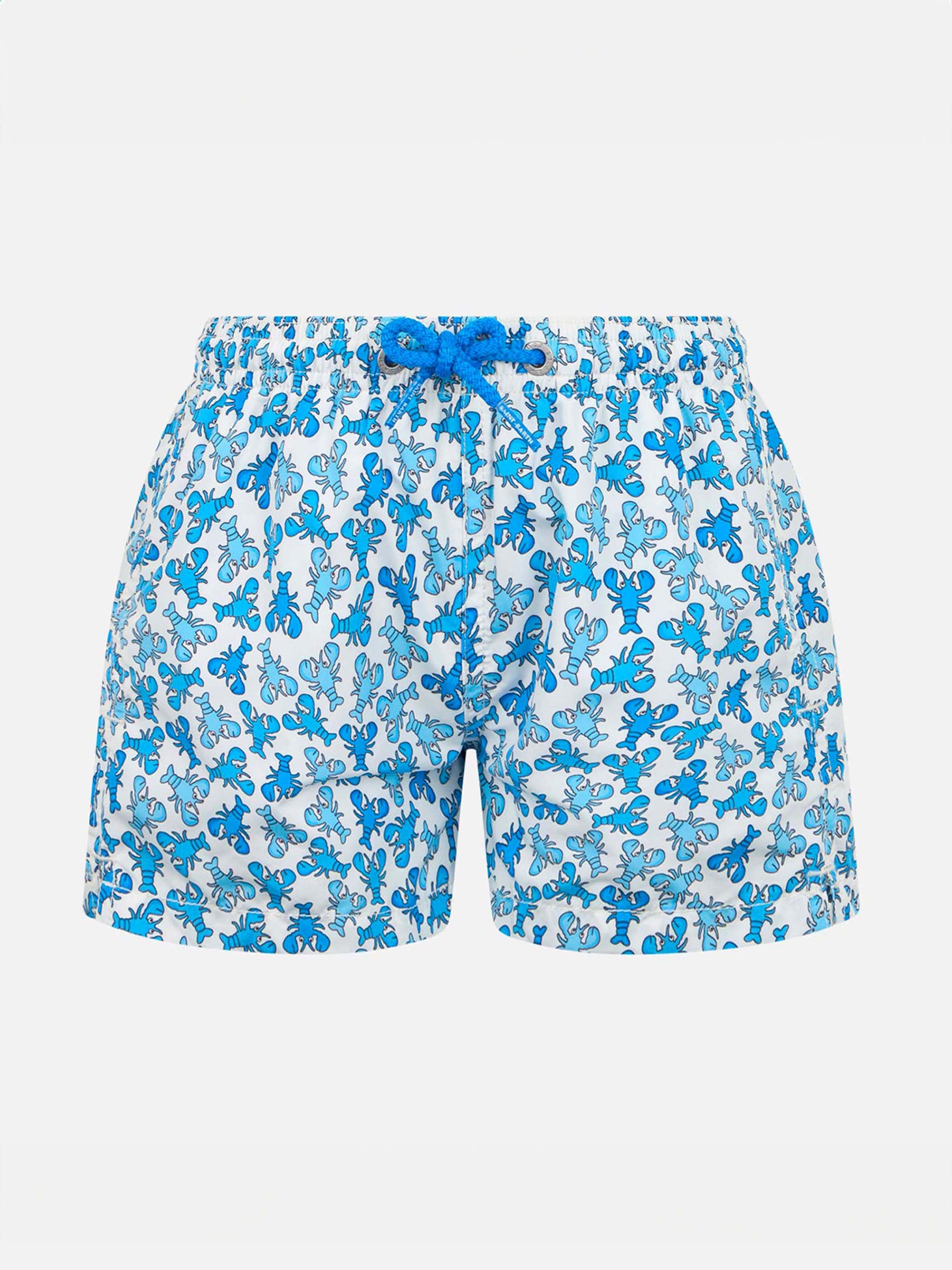 Boy Lightweight Fabric Swim-Shorts Jean Lighting With Lobster Print White Swimshort