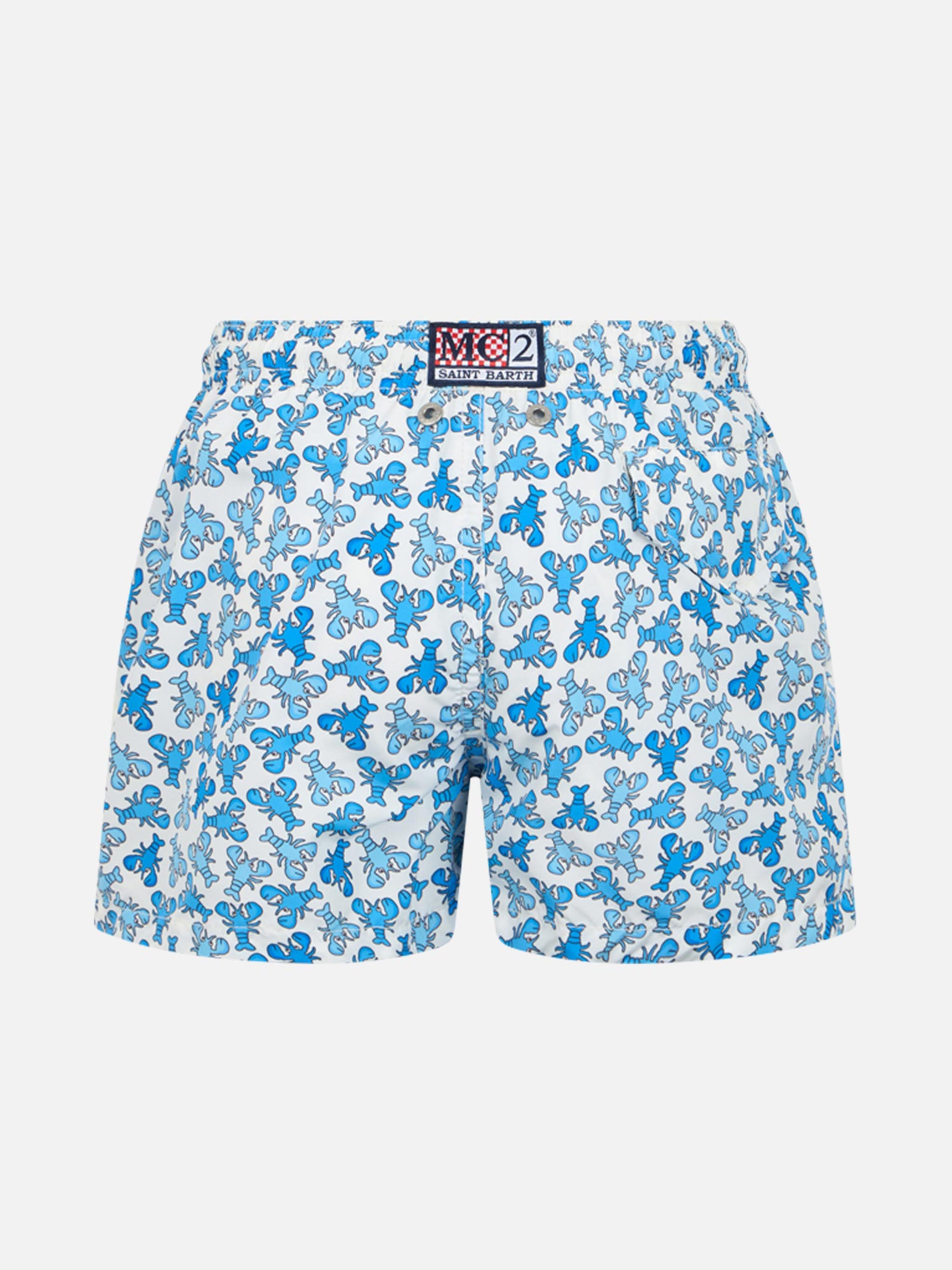 Boy Lightweight Fabric Swim-Shorts Jean Lighting With Lobster Print White Swimshort