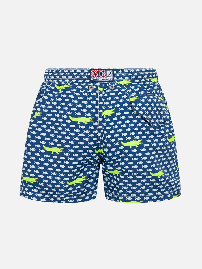 Boy Lightweight Fabric Swim-Shorts Jean Lighting With Crocodile Print __single__ Swimshort