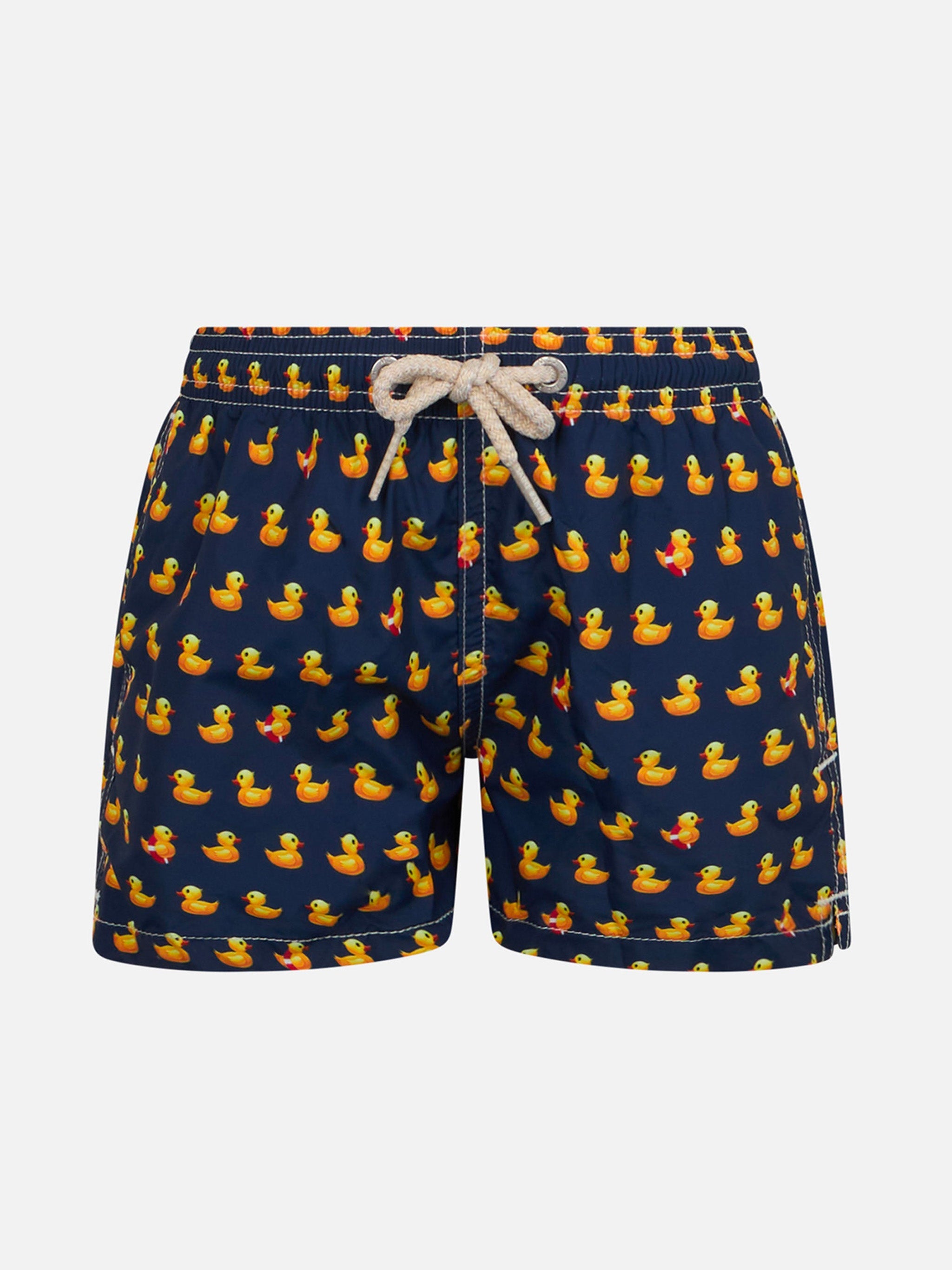 Boy Lightweight Fabric Swim-Shorts Jean Lighting With Ducky Print Blue Swimshort