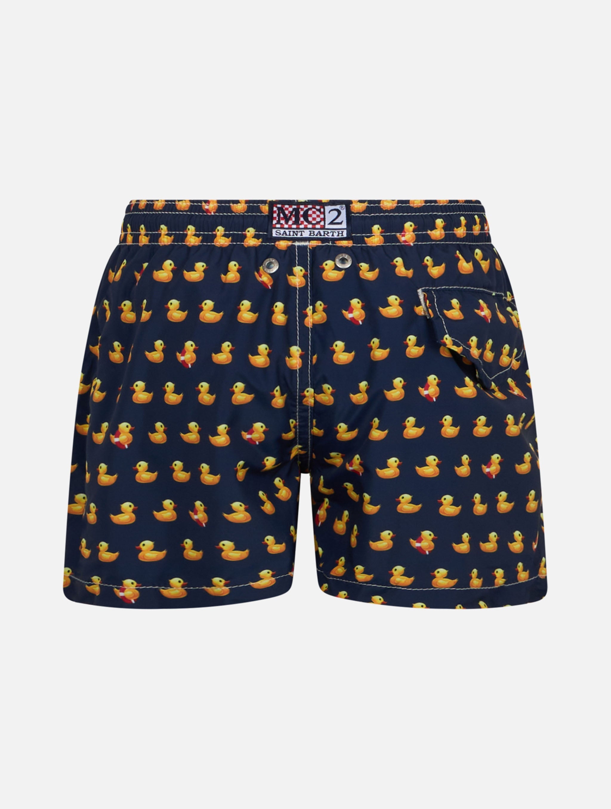 Boy Lightweight Fabric Swim-Shorts Jean Lighting With Ducky Print Blue Swimshort