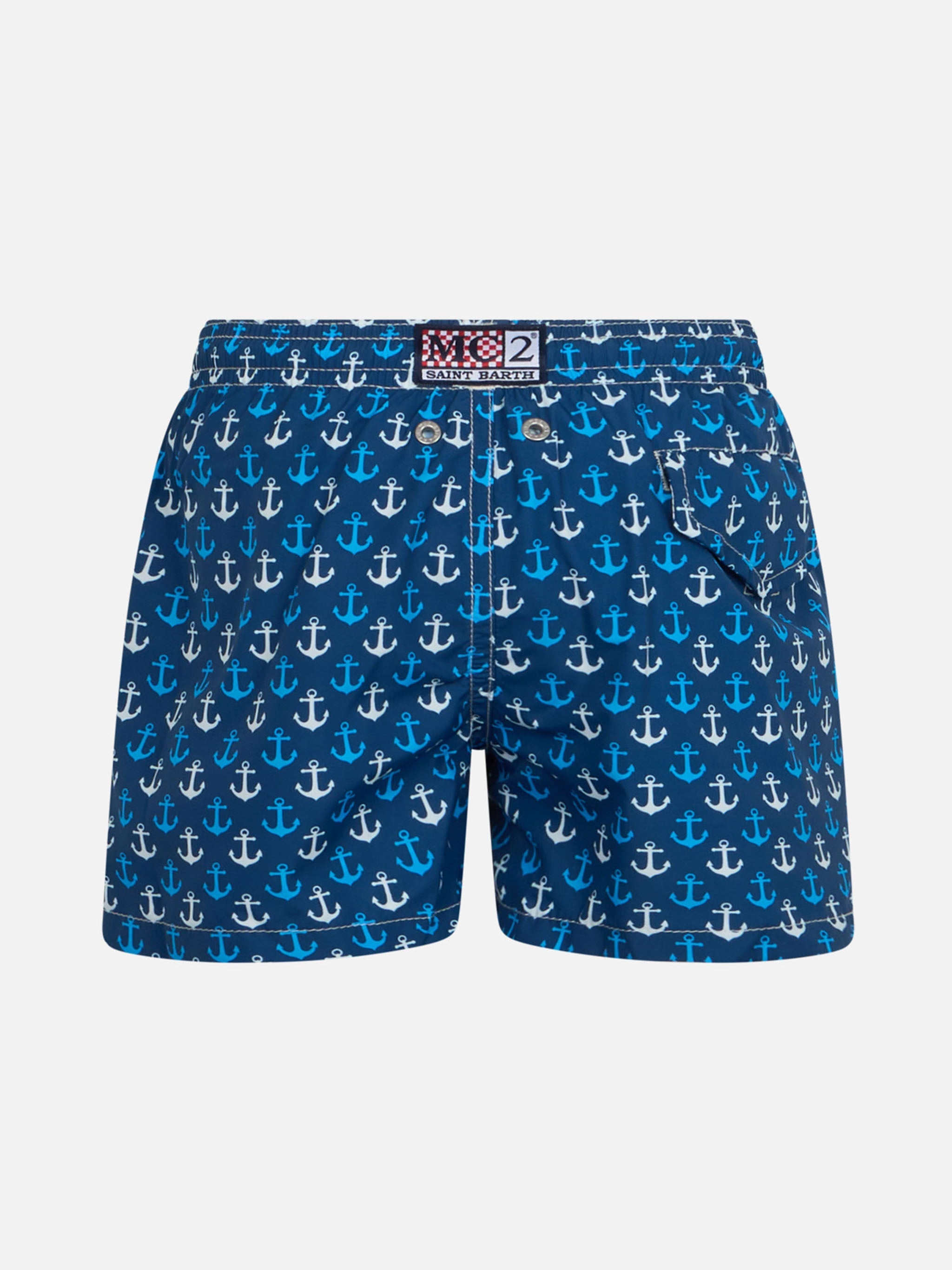 Boy Lightweight Fabric Swim-Shorts Jean Lighting With Anchor Print Blue Swimshort