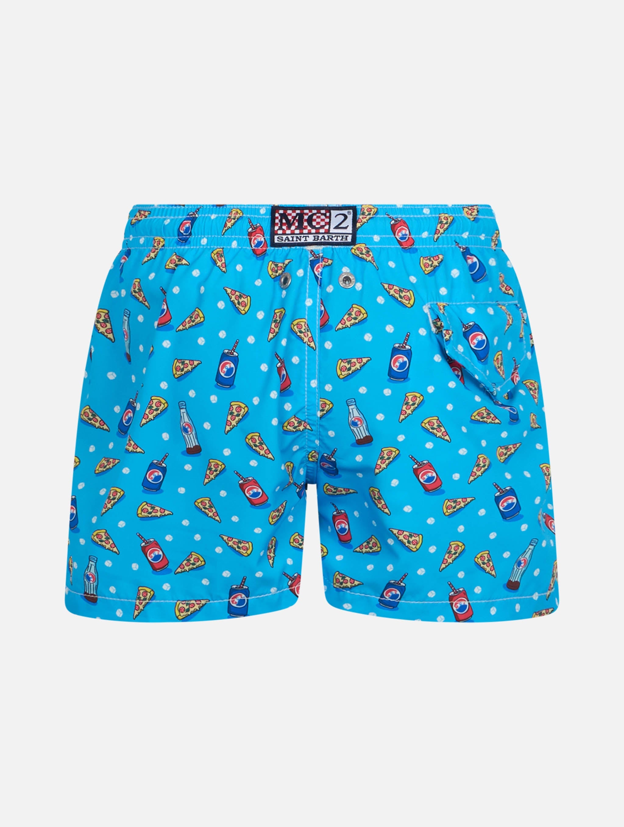 Boy Lightweight Fabric Swim-Shorts Jean Lighting With Pizza Print Blue Swimshort