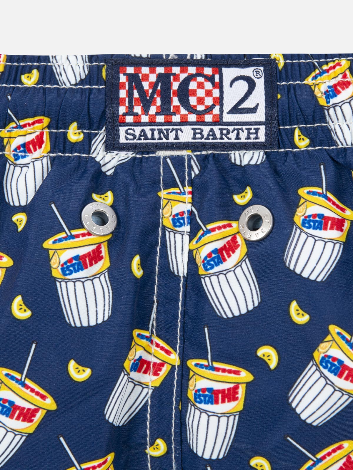 Boy Lightweight Fabric Swimshorts With Estathè Print | Estathe Special Edition Blue Swimshort