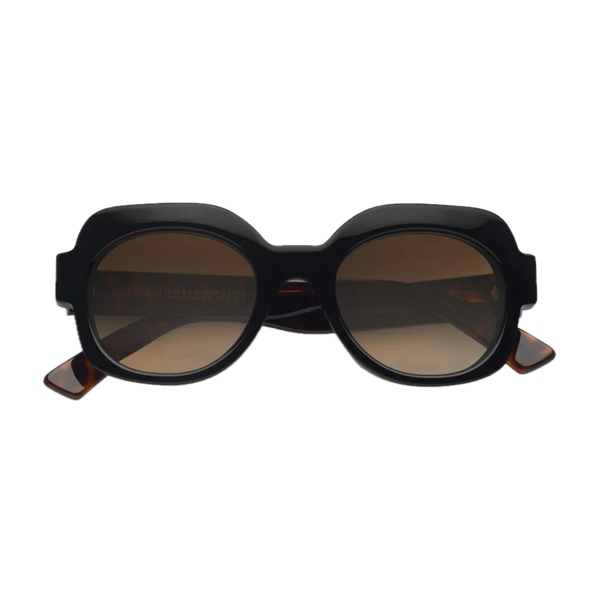 Emmanuelle Khanh Satin 16-18 Nero Tartarugato Marrone Acetate Occhiali Da Sole