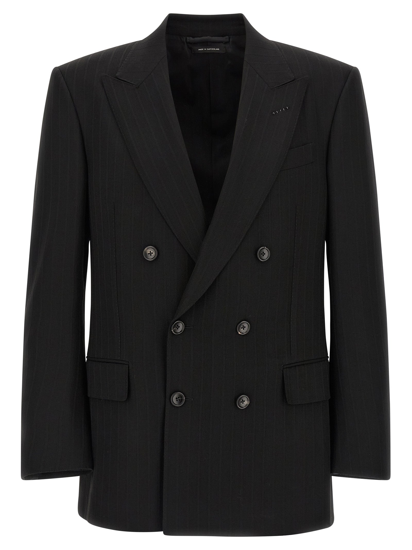Satin striped blazer Black Wool