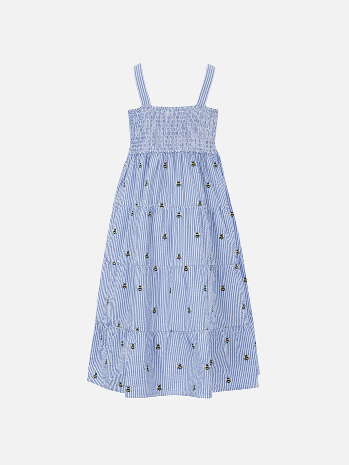 Girl Seersucker Dress Jemine Jr With Bee Embroidery __single__