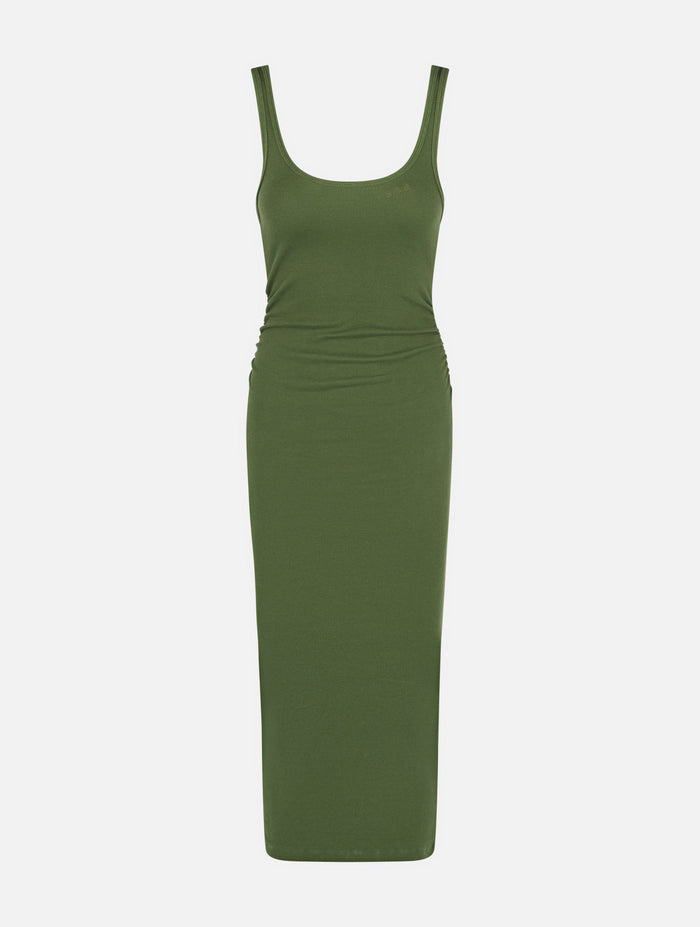 Jennifer Ribbed Military Green Cotton Jersey Tank Dress