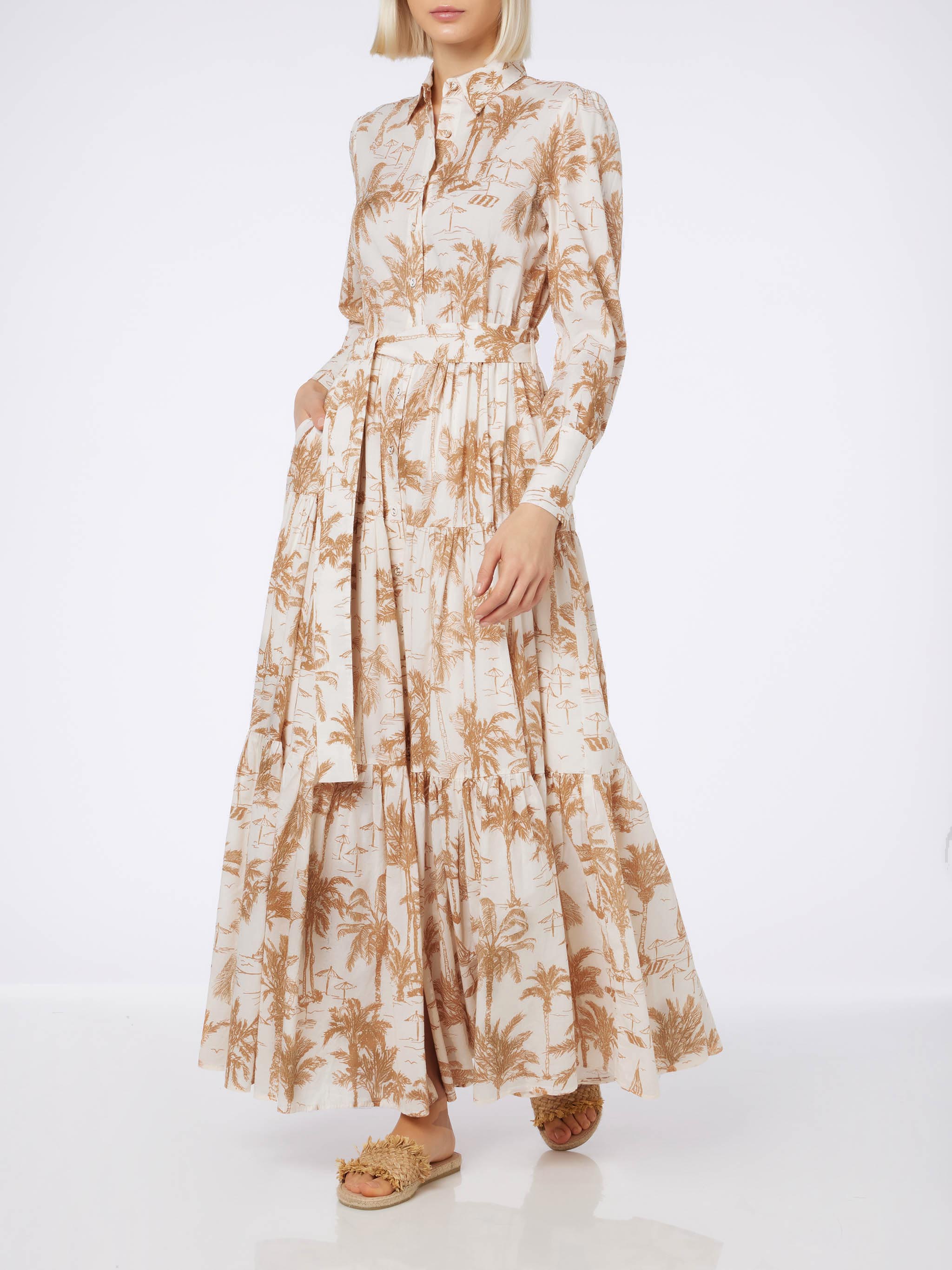Jensen Cotton Long Dress With Toile De Jouy Print White