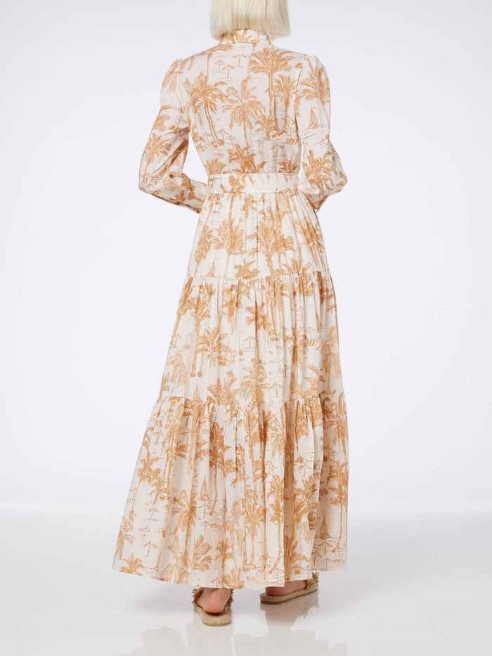 Jensen Cotton Long Dress With Toile De Jouy Print White