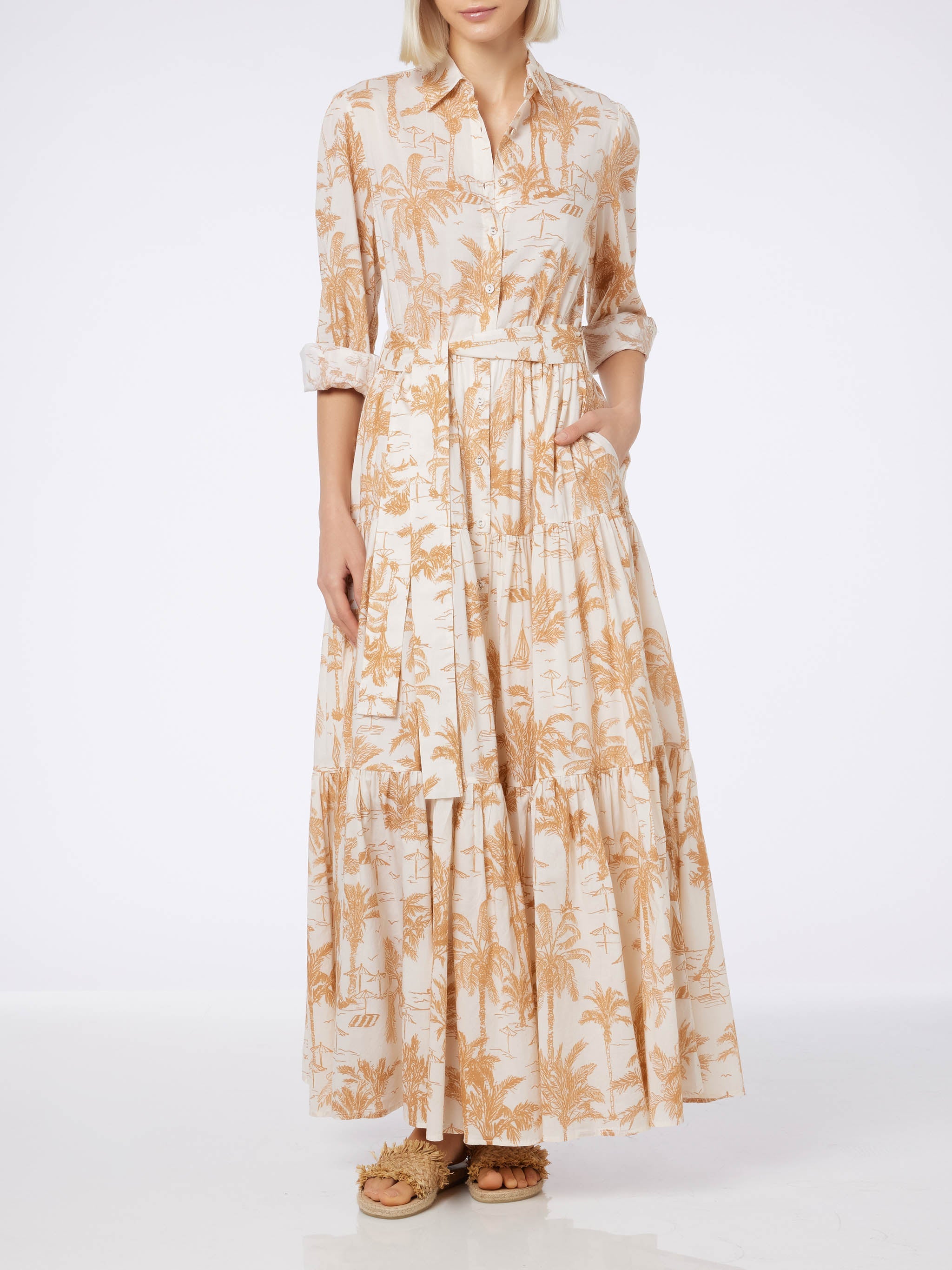 Jensen Cotton Long Dress With Toile De Jouy Print White