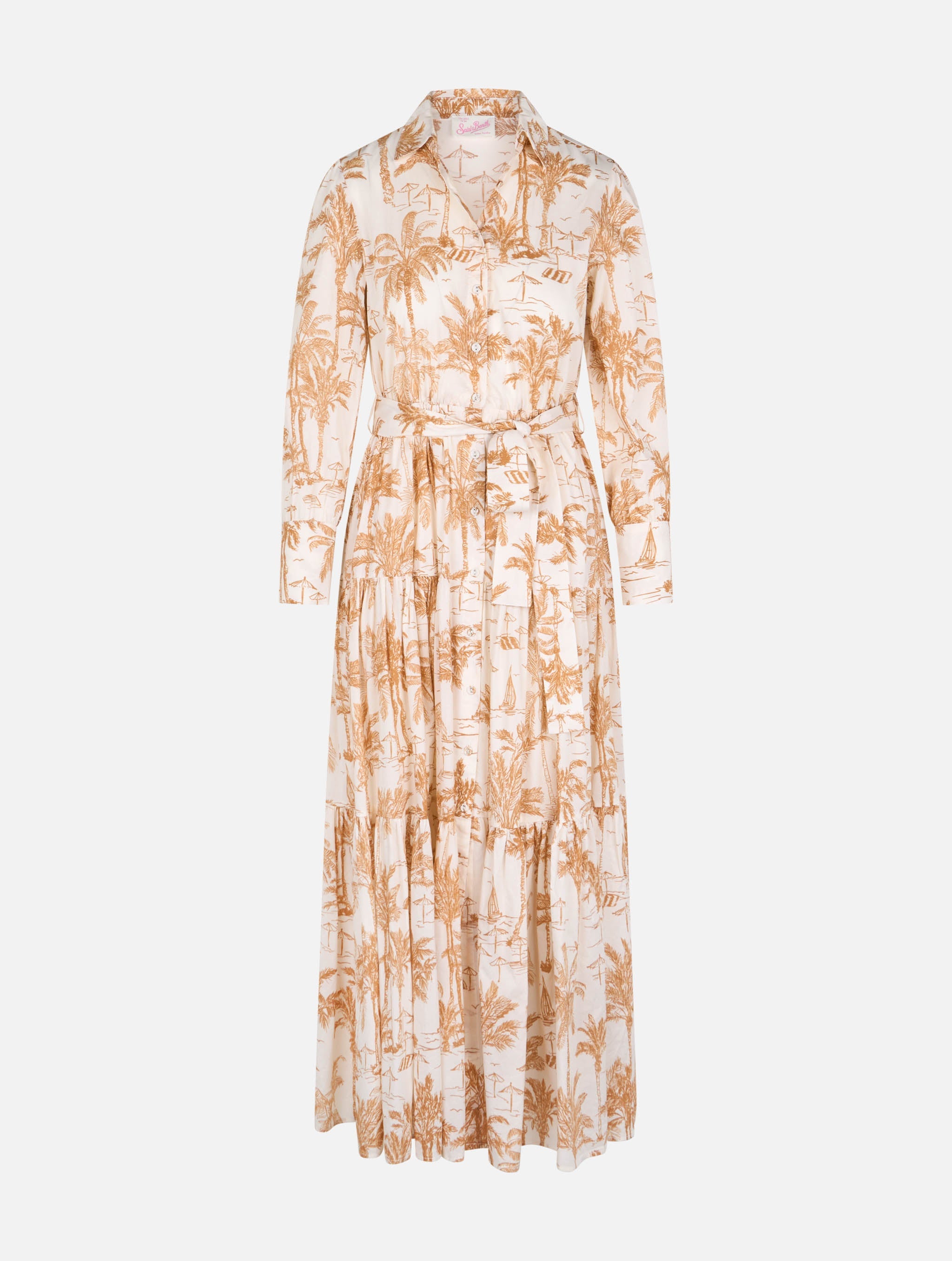 Jensen Cotton Long Dress With Toile De Jouy Print White