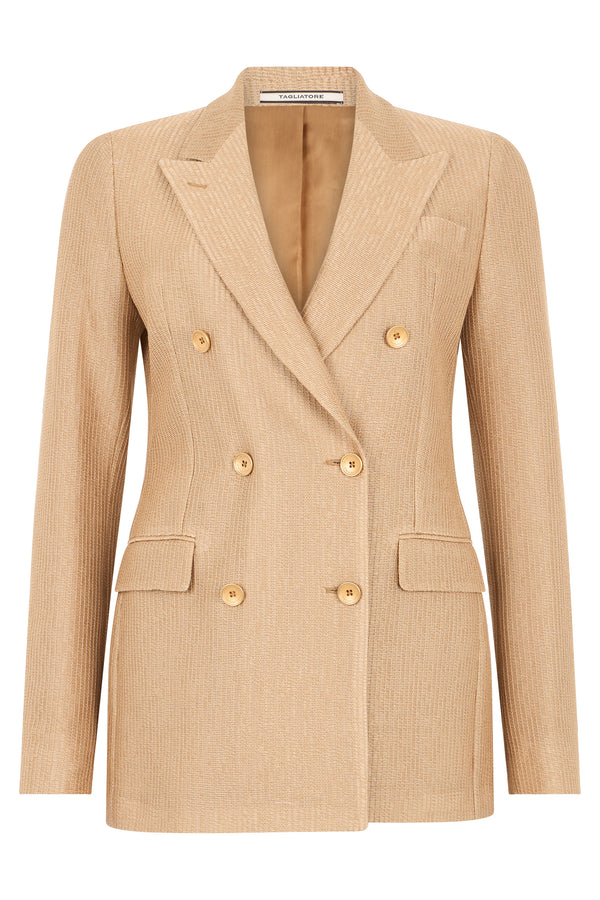 Cotton Double-Breasted Blazer Beige Blazers