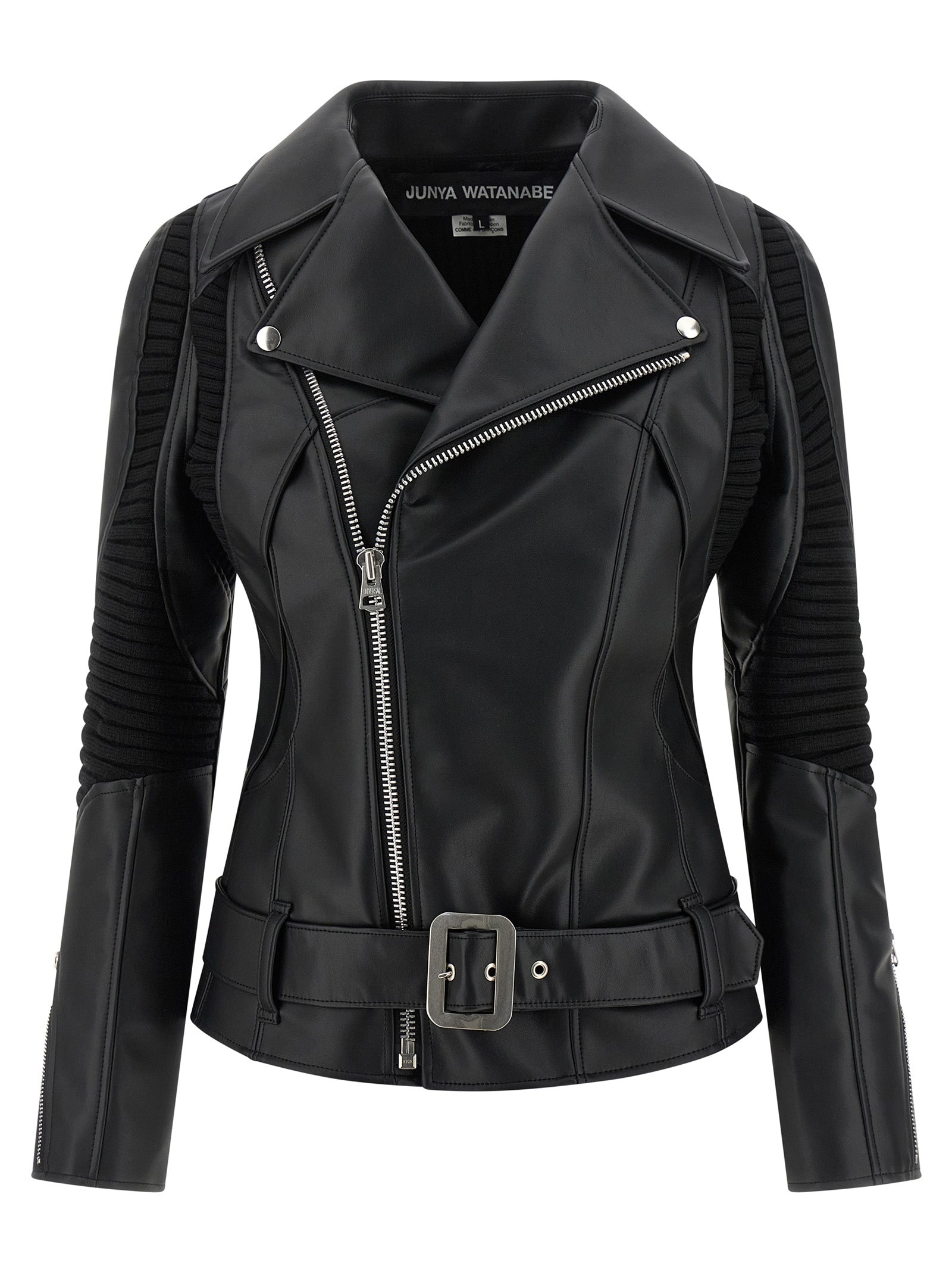 Knitted insert jacket Black Synthetic Leather Down Jacket, Parka, Casual