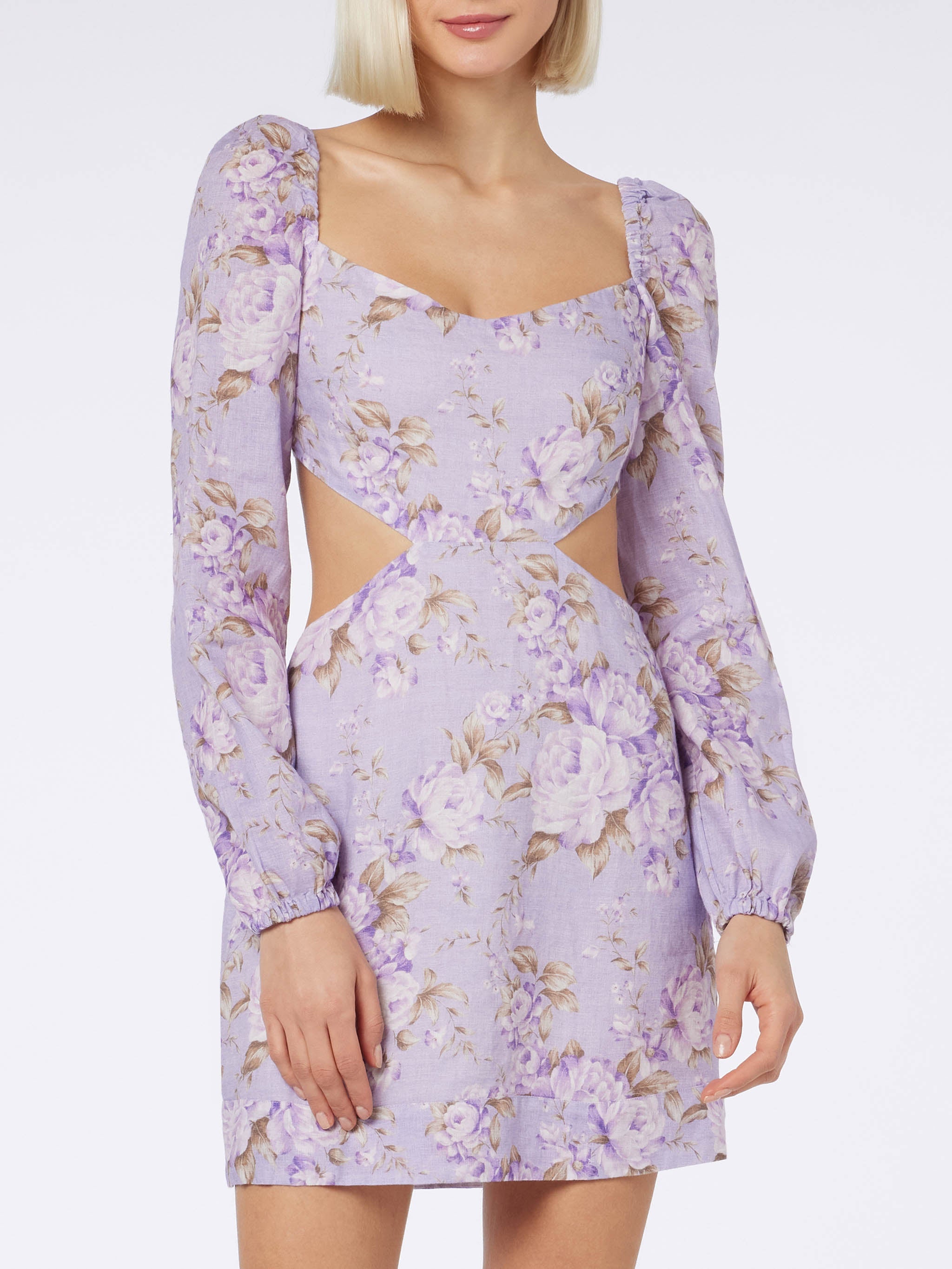 Jara Linen Cut-Out Mini Dress With Paisley Print Pink
