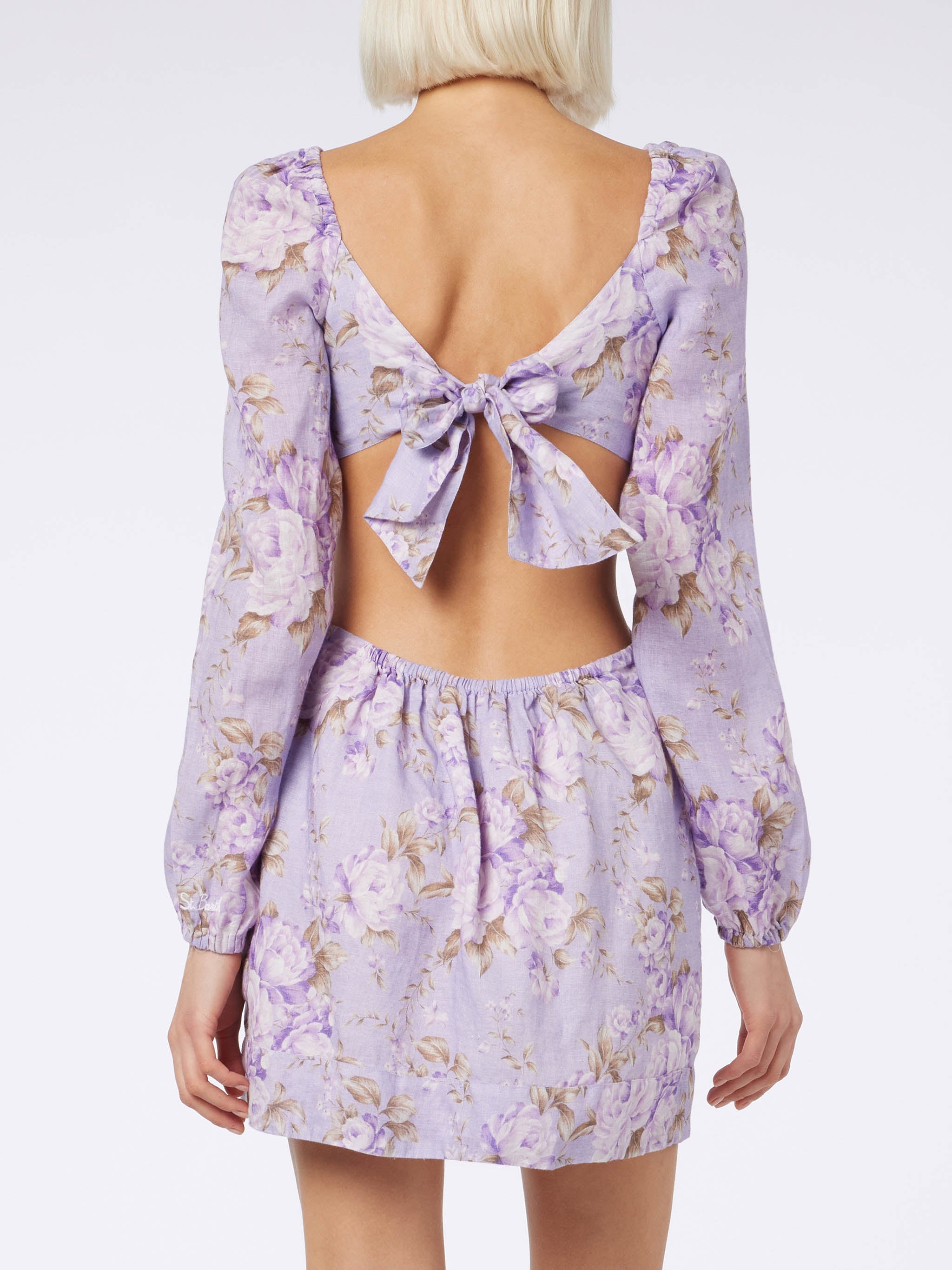 Jara Linen Cut-Out Mini Dress With Paisley Print Pink