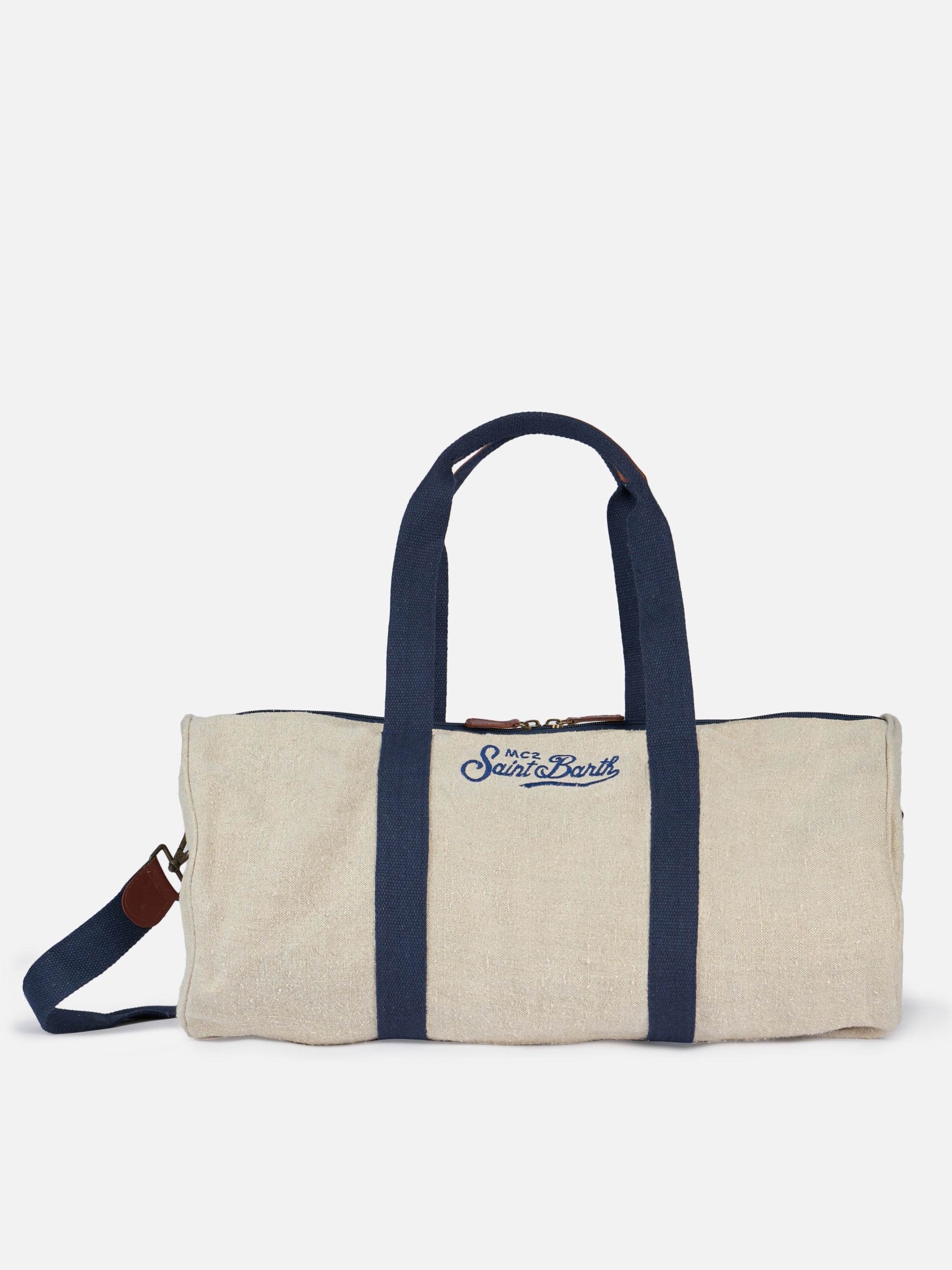 Natural Linen Travel Duffle Bag Jetleg White