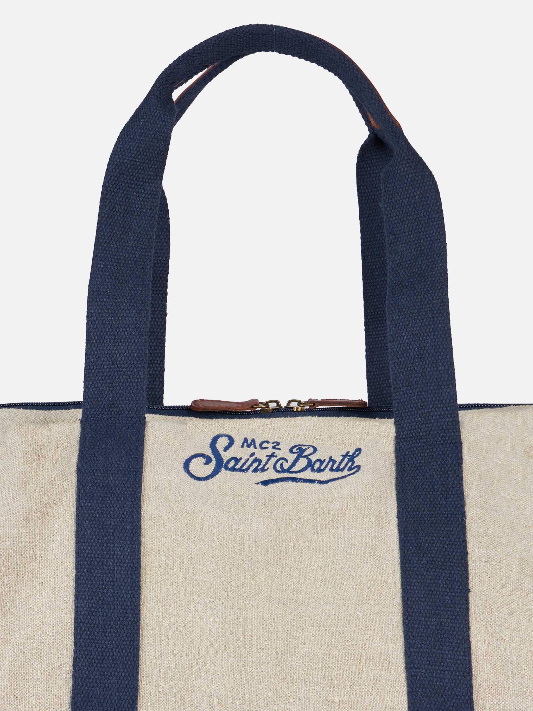 Natural Linen Travel Duffle Bag Jetleg White