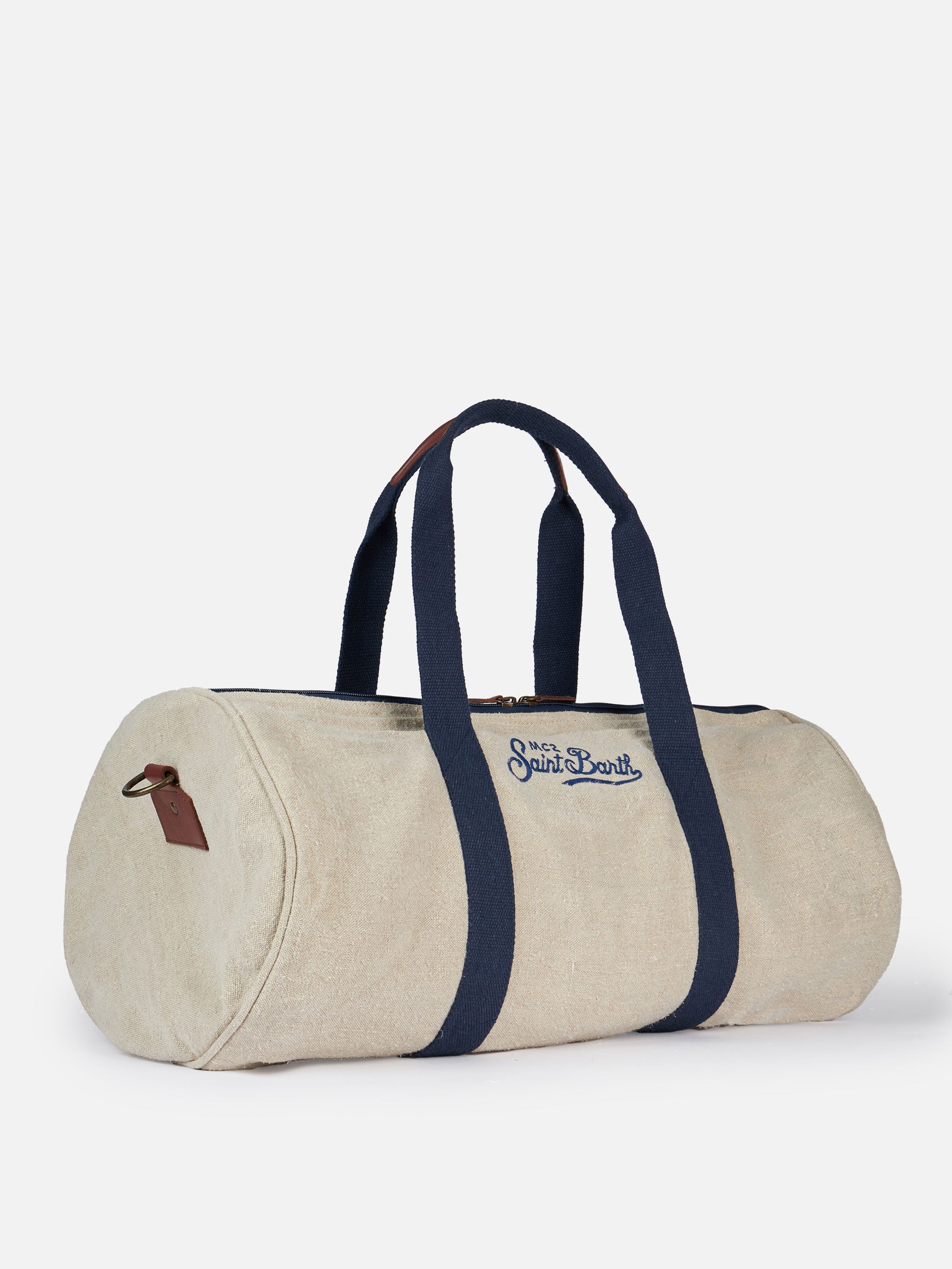 Natural Linen Travel Duffle Bag Jetleg White