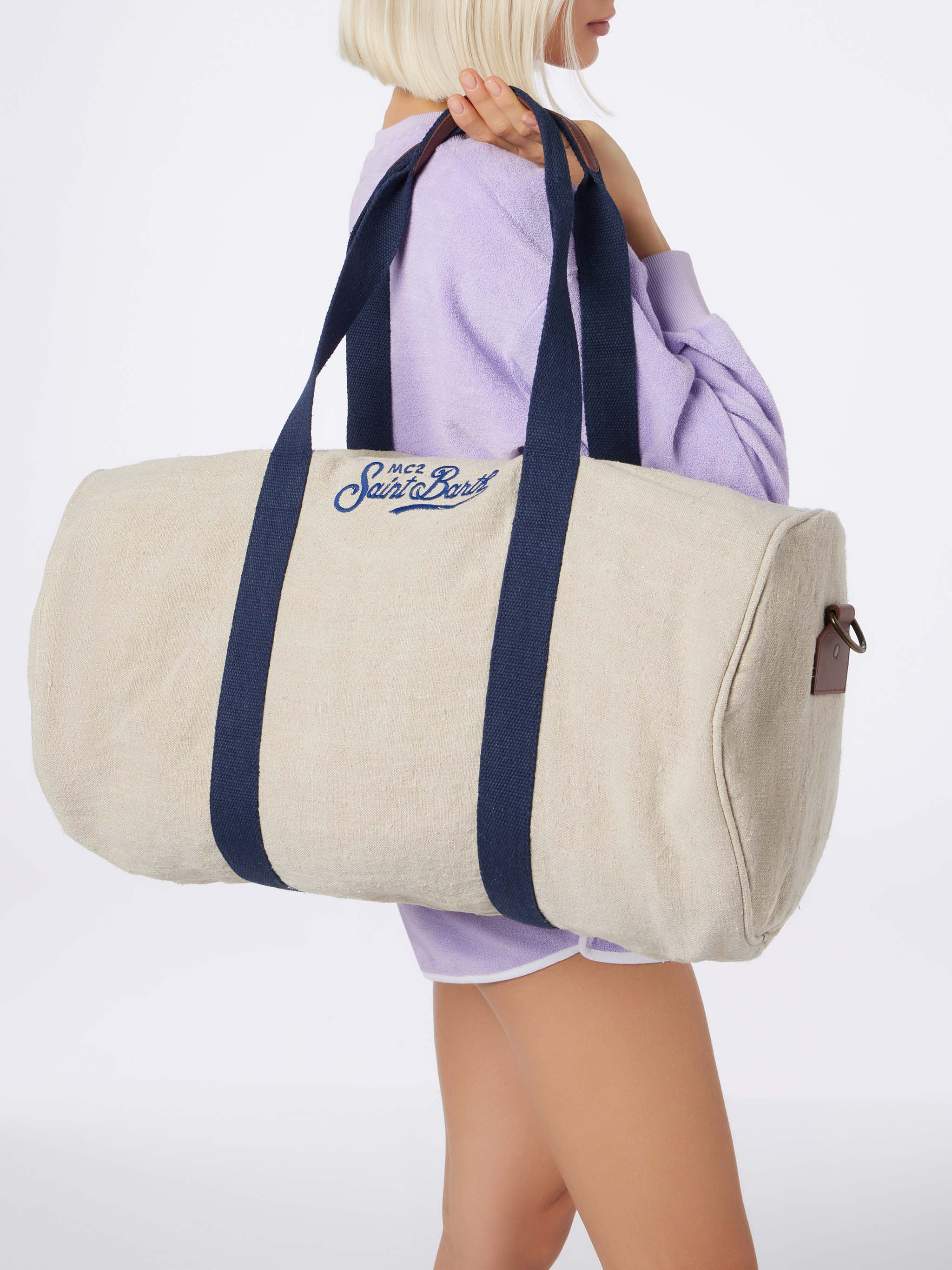 Natural Linen Travel Duffle Bag Jetleg White