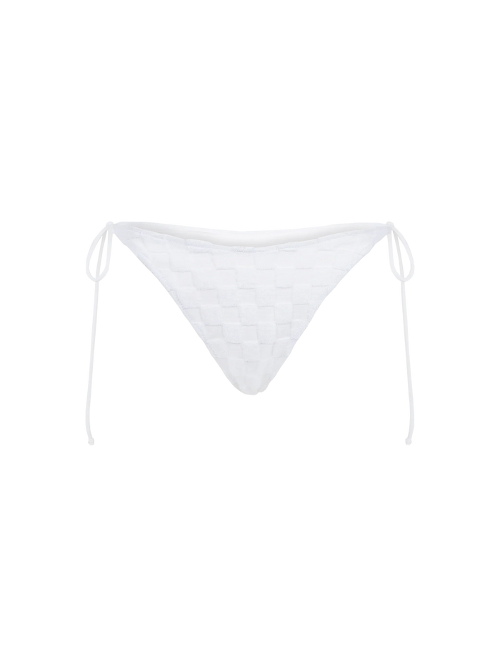 White Marielle Terry Swim Briefs With Check Pattern Bottom