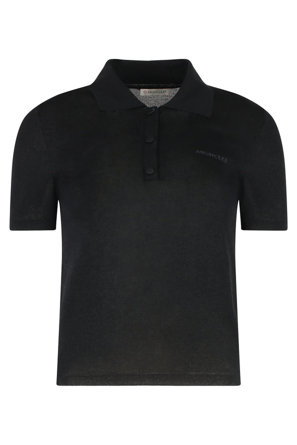 Knitted Cotton-Blend Polo Shirt Black Tops