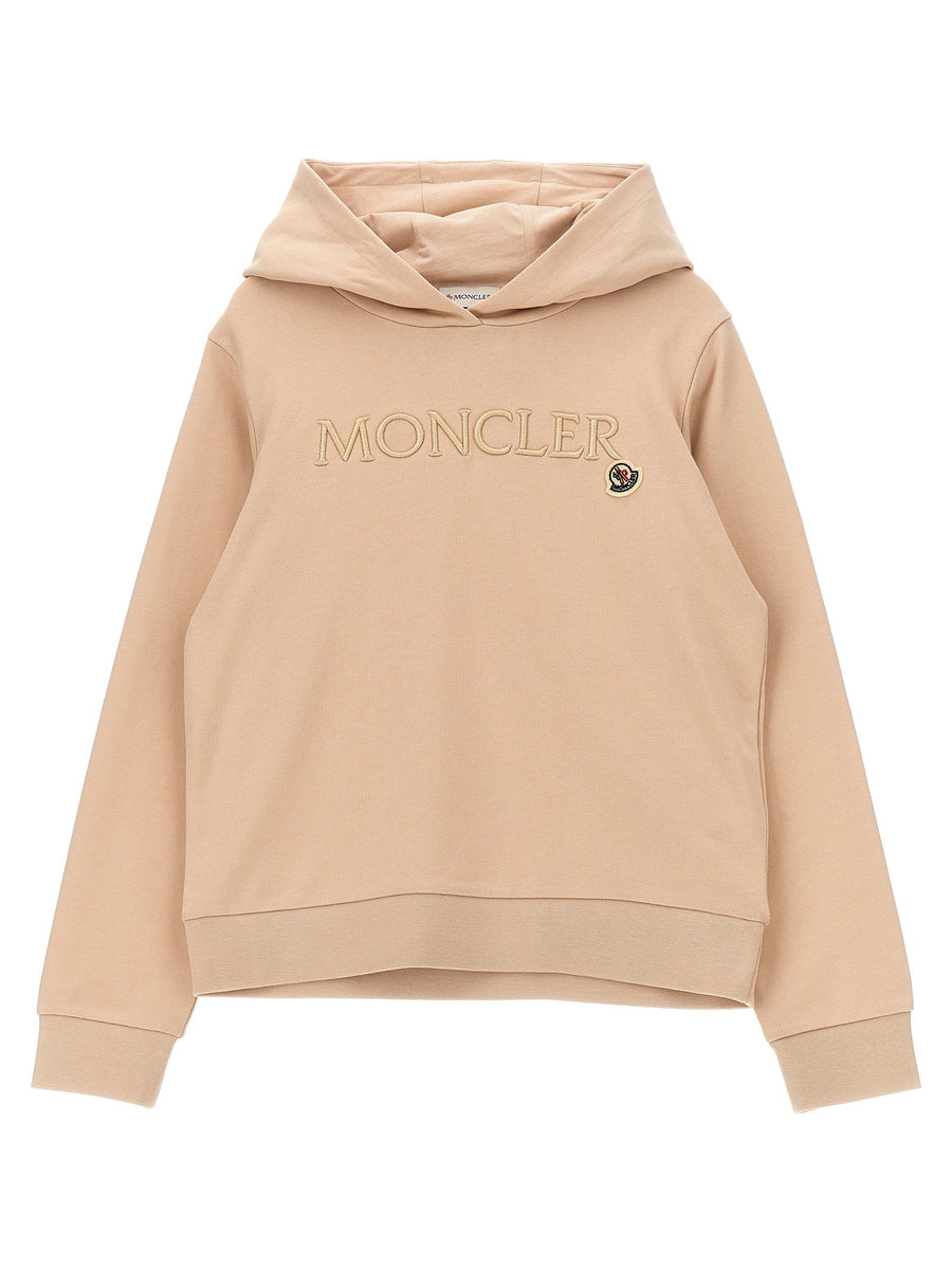 Moncler Enfant Embroidered Logo Cotton Hoodie — Beige