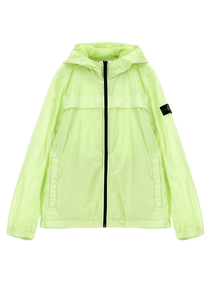 Logo badge hooded jacket Green Cotton Down Jacket, Parka, Casual