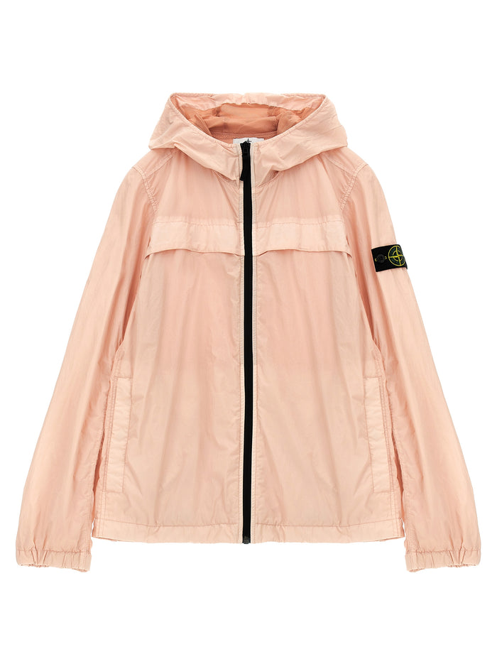 Logo badge hooded jacket Pink Cotton Down Jacket, Parka, Casual