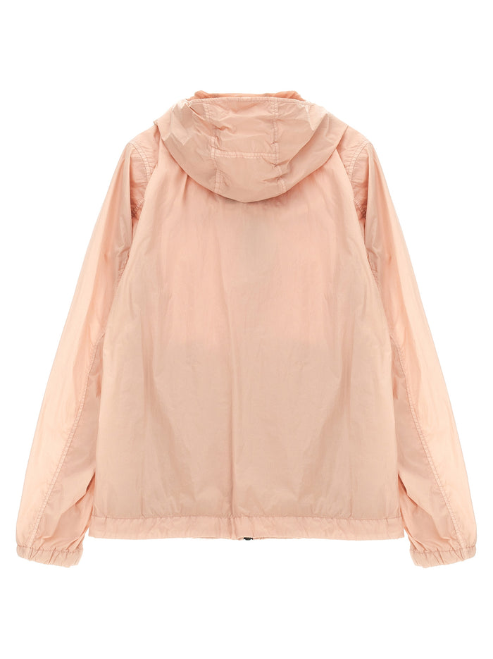Logo badge hooded jacket Pink Cotton Down Jacket, Parka, Casual