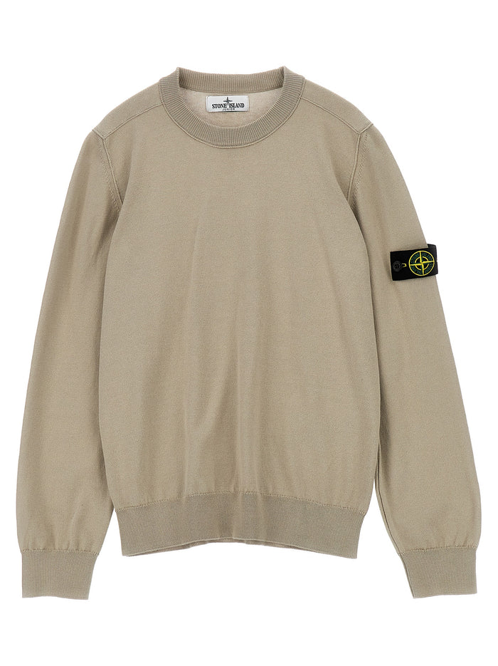 Logo badge sweater Beige Cotton Sweater, Cardigans