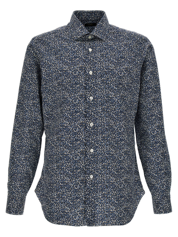Barba Printed Cotton Shirt — Navy