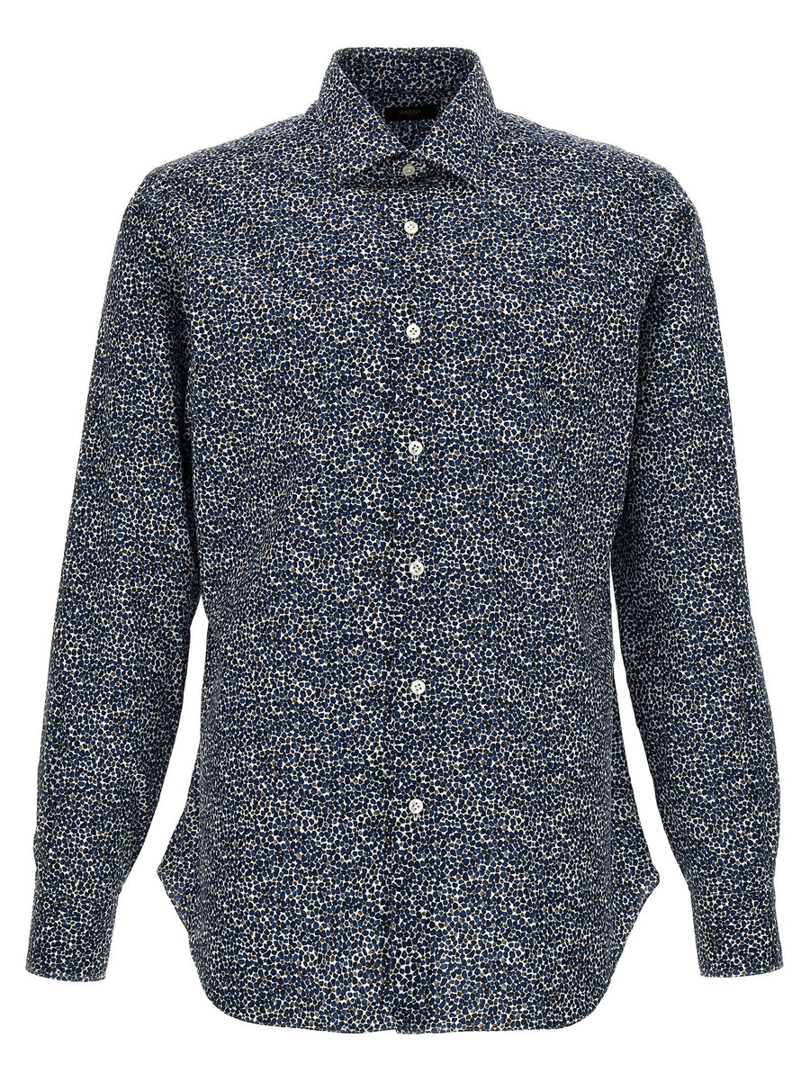 Barba Printed Cotton Shirt — Navy