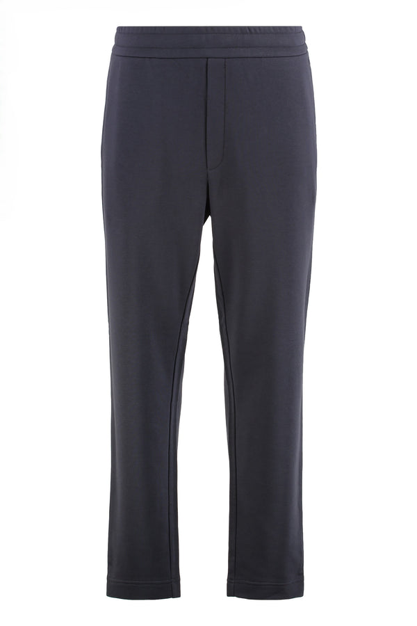Cotton-Blend Straight Track Pants Blue Cotton; Modal; Polyester