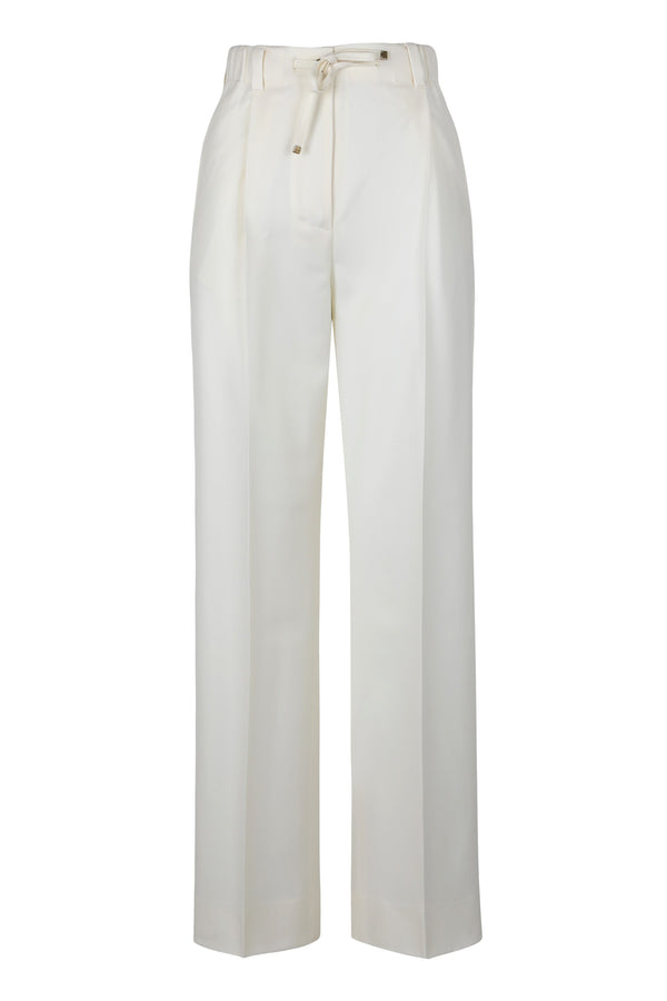 Trousers Wool Gabardine White Virgin Wide-leg