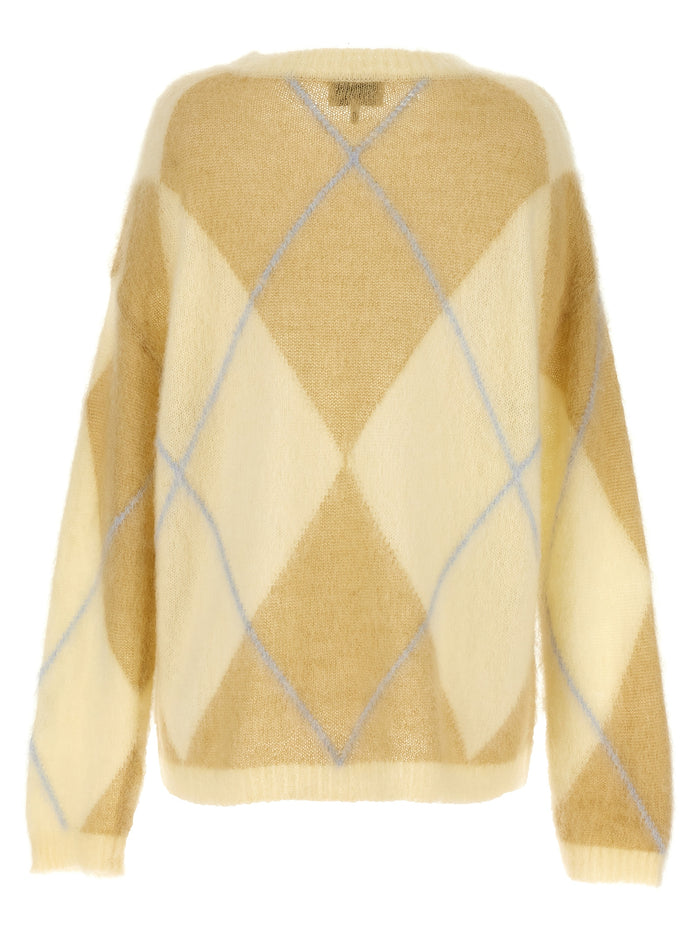 Logo embroidery diamond sweater Yellow Mohair Wool Polyamide Sweater, Cardigans