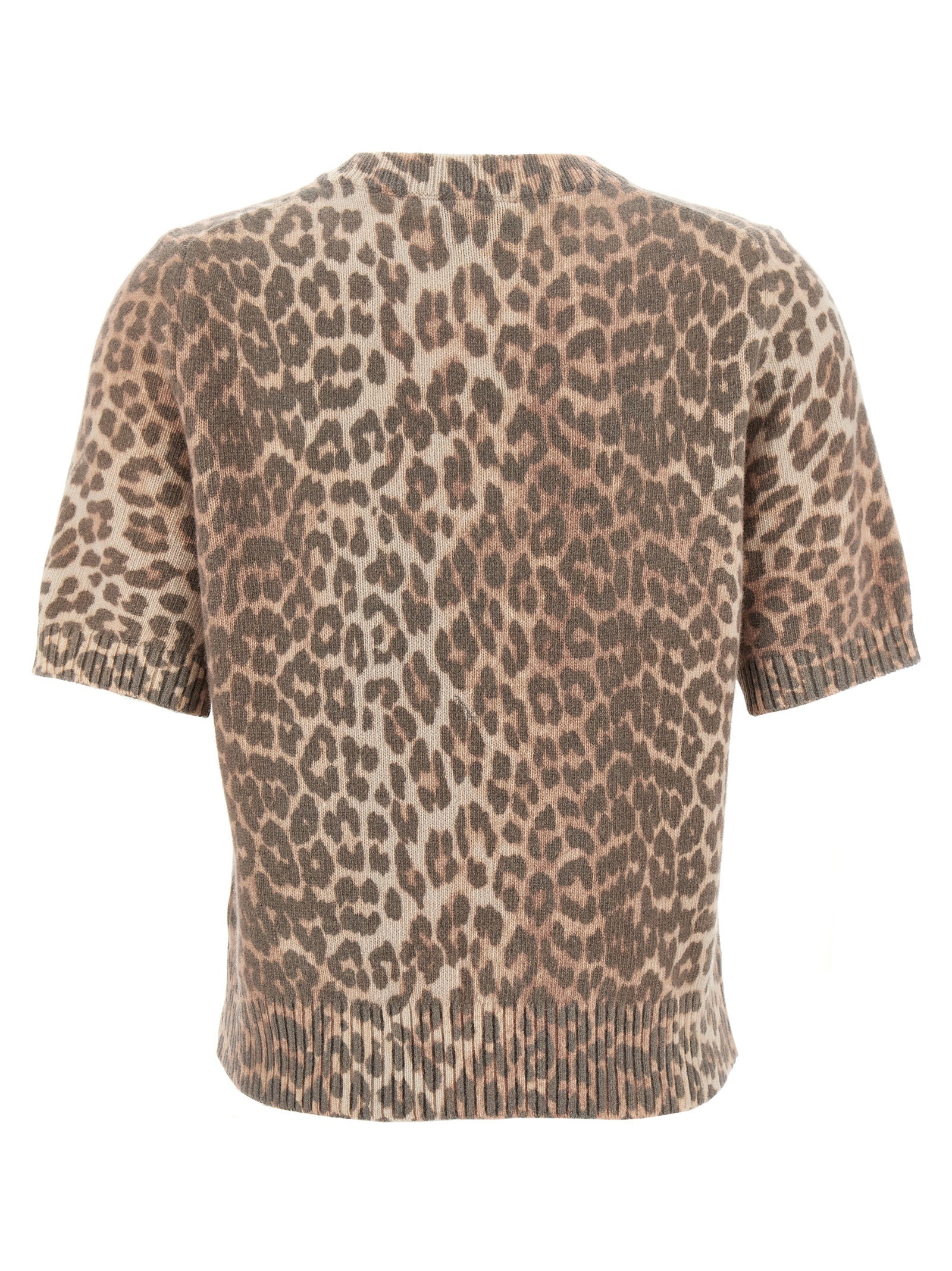 Leopard Wool Mix T-shirt Brown