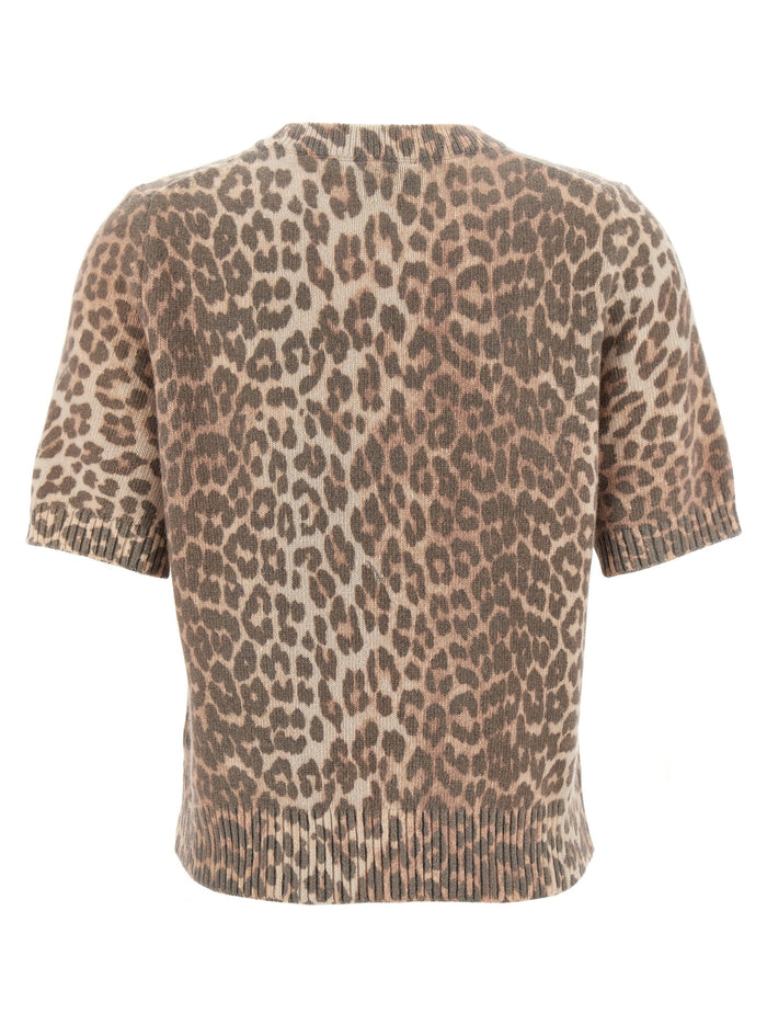 Leopard Wool Mix T-shirt Brown